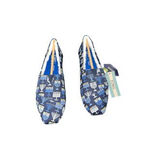 Toms Alpargata Navy Menorah Hanukkah Glow In Dark Faux Fur Lined Flats Size 7